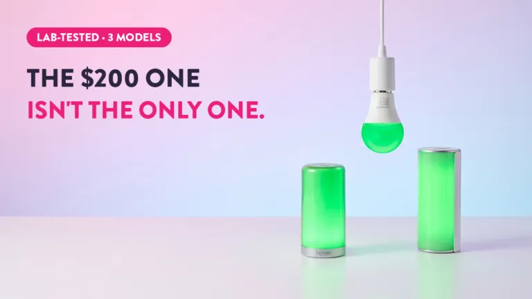 Lab-tested smart lights in 3 models glowing green, with text: The $200 one isn't the only one.