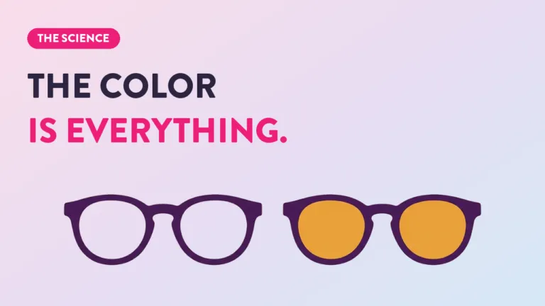 Clear vs amber-tinted blue light blocking glasses comparison illustrating how lens color affects light filtering science