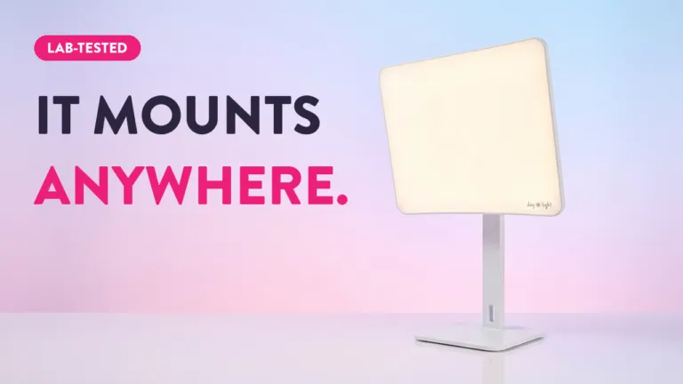Day-light Classic Plus light therapy lamp on white stand, lab-tested SAD light box that mounts anywhere