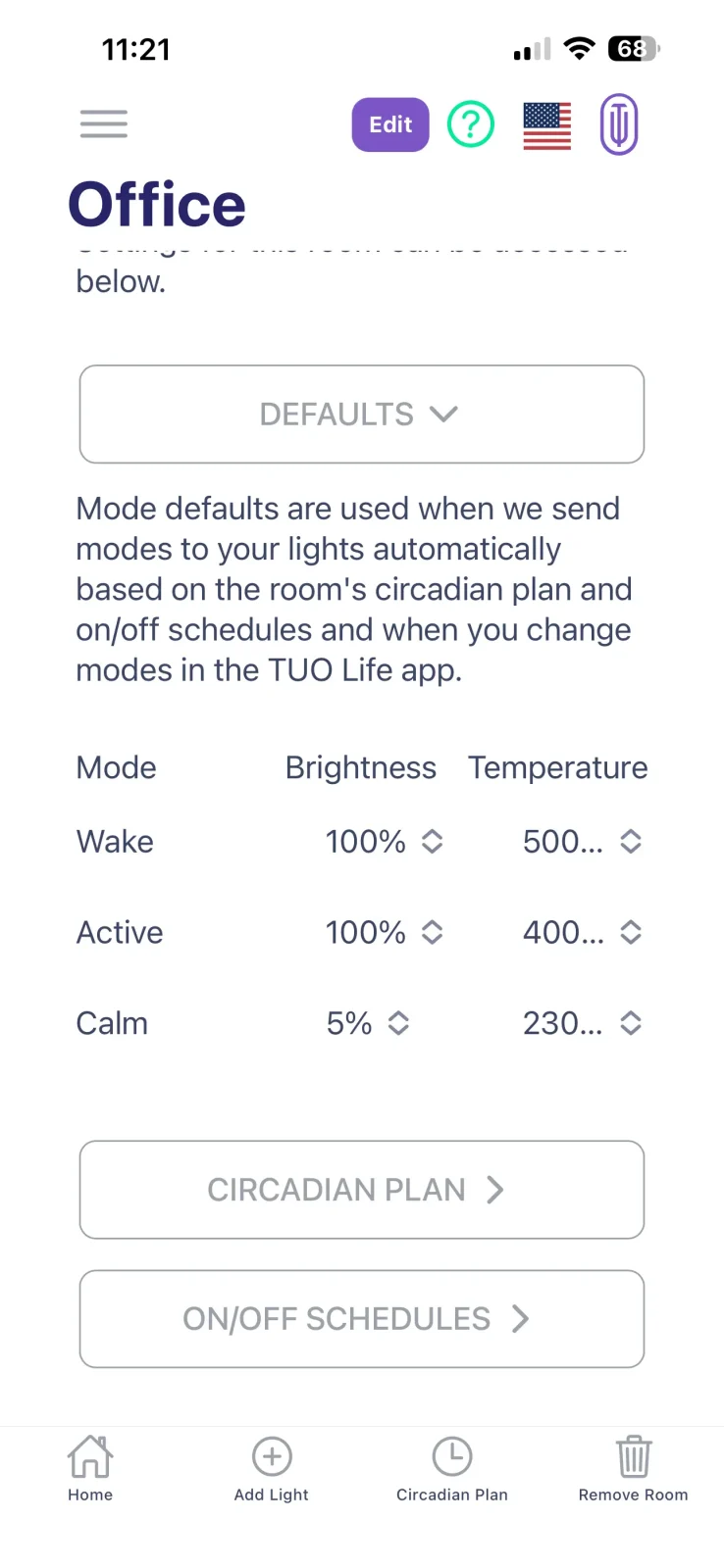 tuo circadian plan defaults