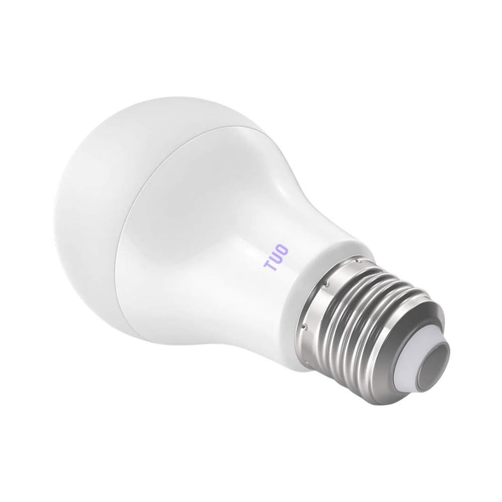 TUO smart LED light bulb with E27 base, white frosted globe design for energy-efficient home lighting