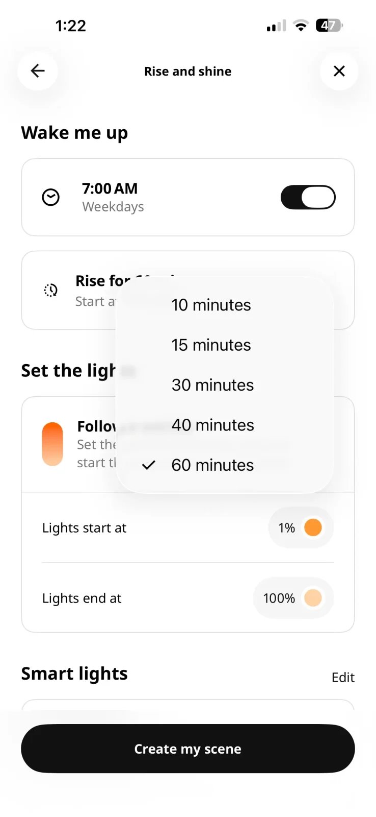 ikea sunrise automation duration settings