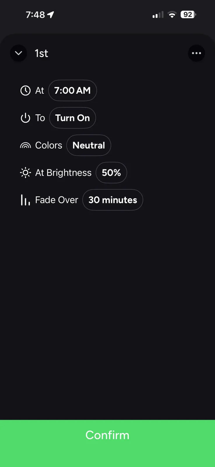 lifx sunrise automation individual settings screen