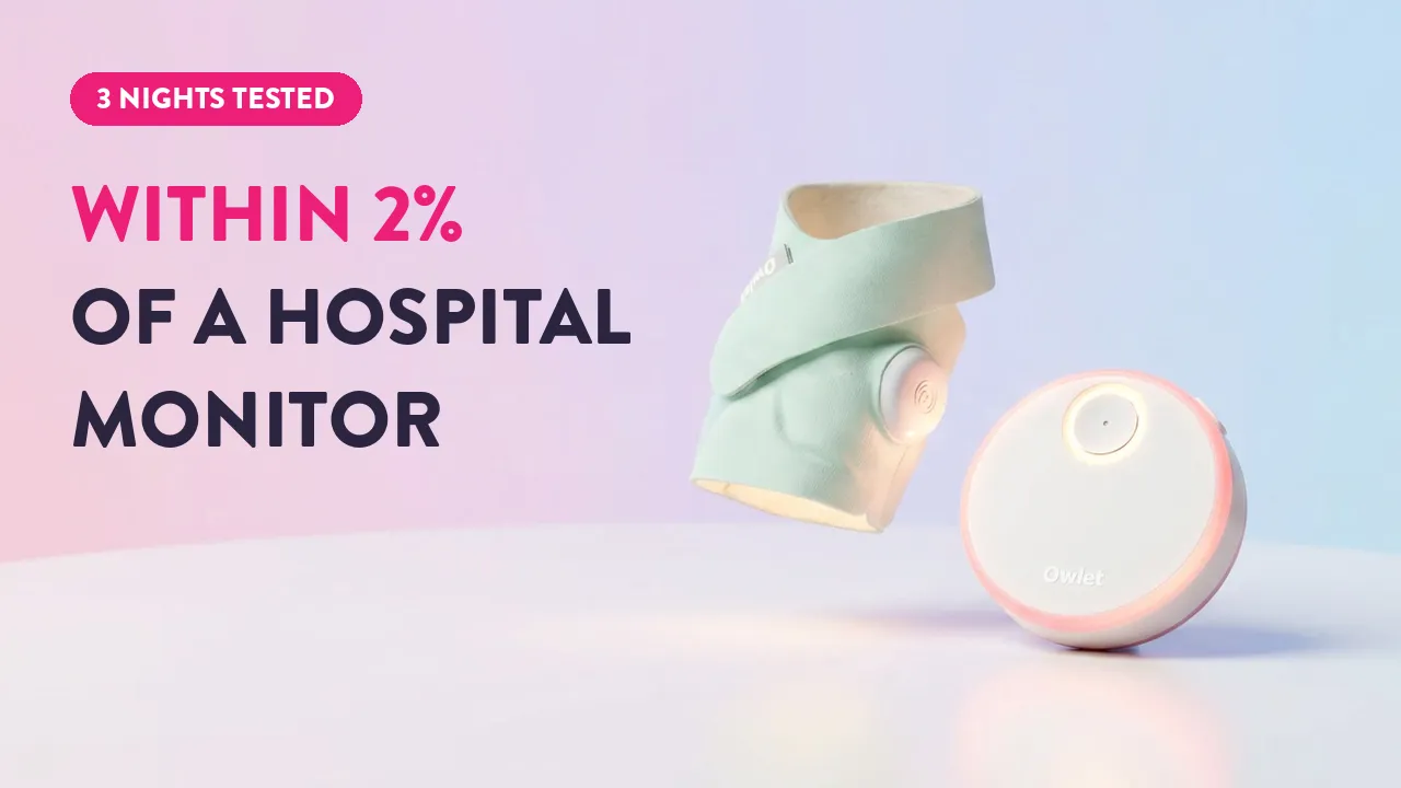 Owlet Smart Sock baby monitor with base station, accurate within 2% of hospital monitors, tested over 3 nights